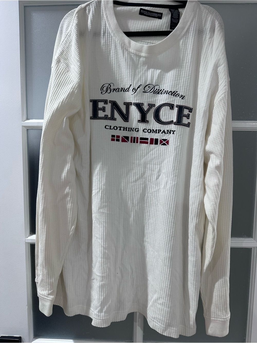 Enyce Men’s 3XL White Waffle Knit Long Sleeve Y2K Graphic Shirt